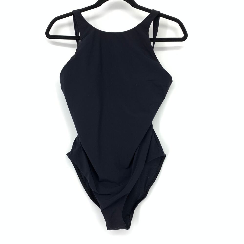 JETS Australia High Neck One Piece Swimsuit Womens US 10 Black Open Cross Back